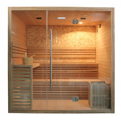 indoor solid wood dry steam shower sauna de vapor room with sauna stove and rock